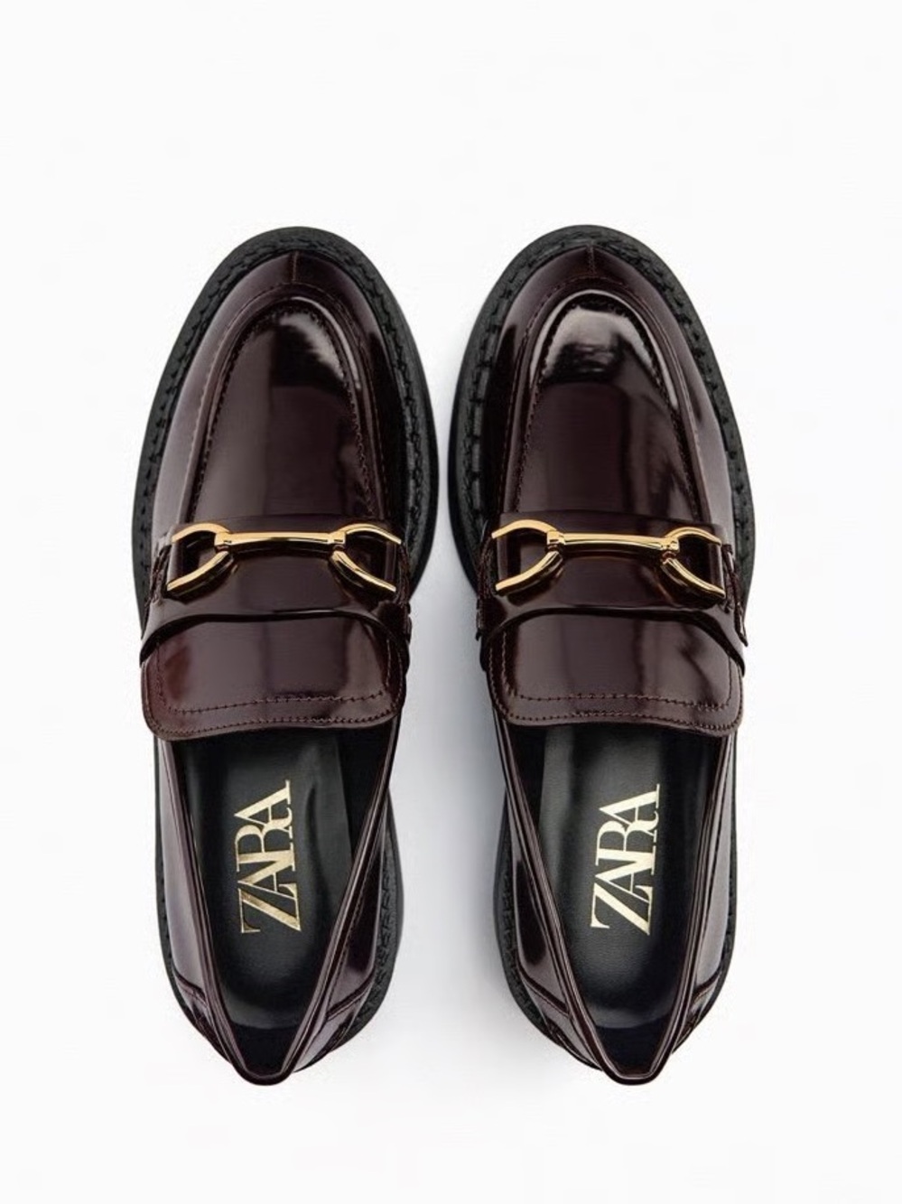 Zara Woman chunky burgundy loafer with gold hardware - size 38, worn once